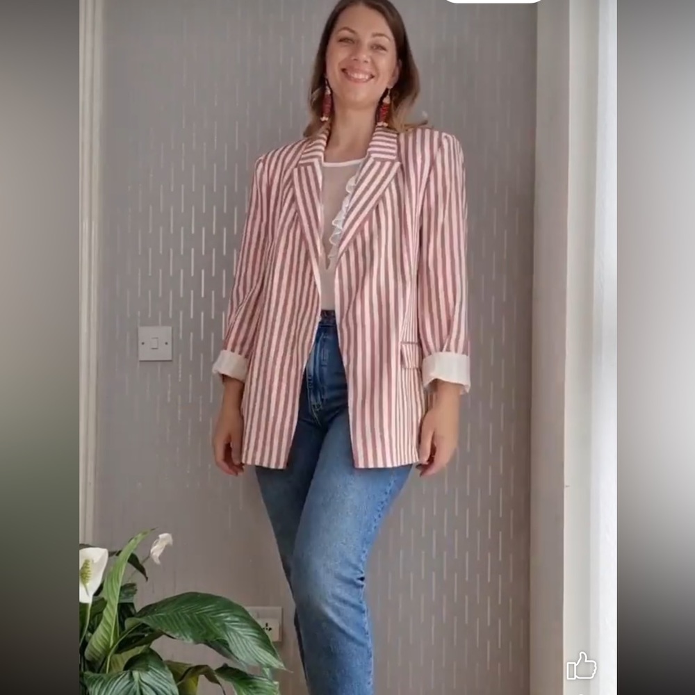 Marsala coral striped POCKETED BLAZER ZARA size large NWT
